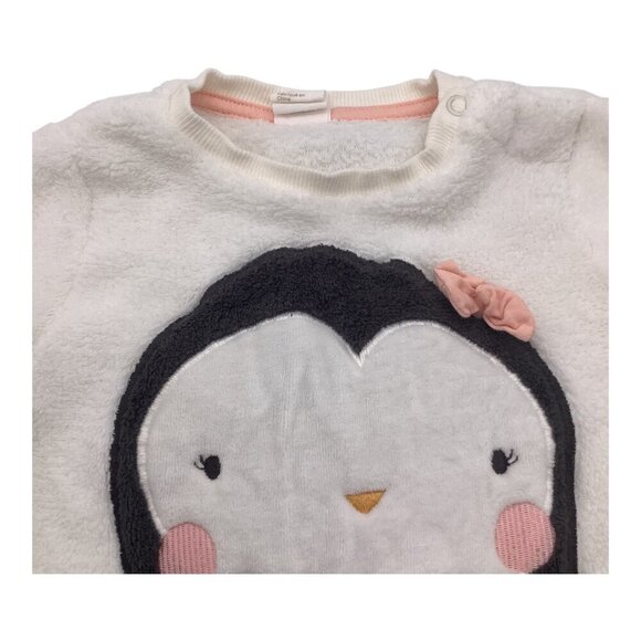 H&M Baby Girl Fleece Shirt White& Black Penguin Pink Bow Size 12-18M Soft & Warm - Picture 6 of 6